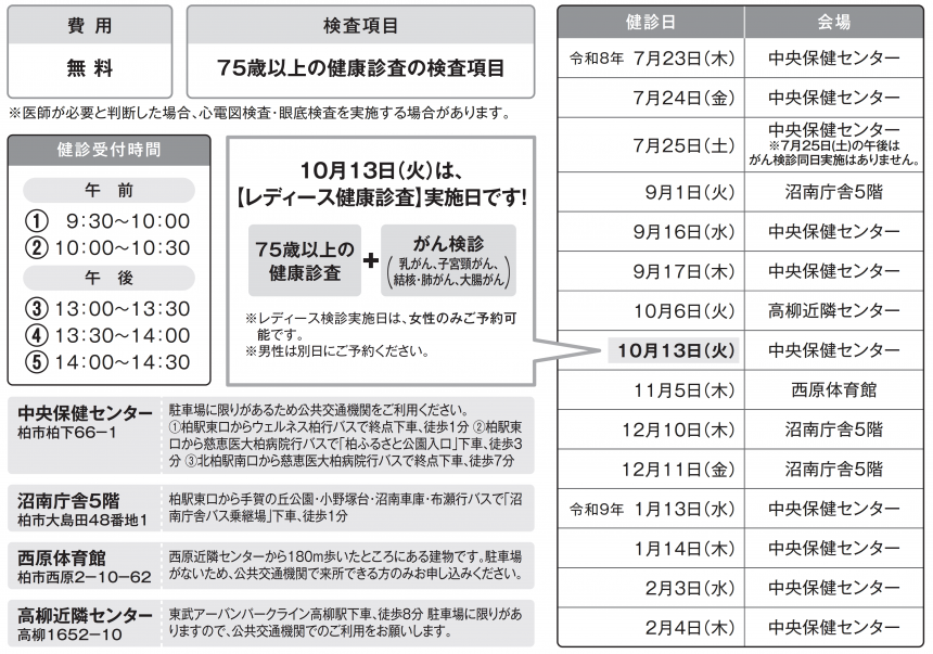 R8後期集団健診日程表