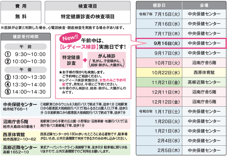 集団健診日程