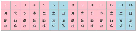 毎日勤務者の週間スケジュール