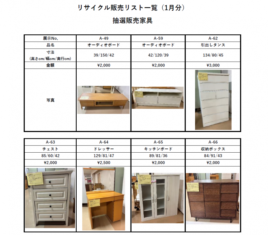 リサイクル家具令和8年1月その1