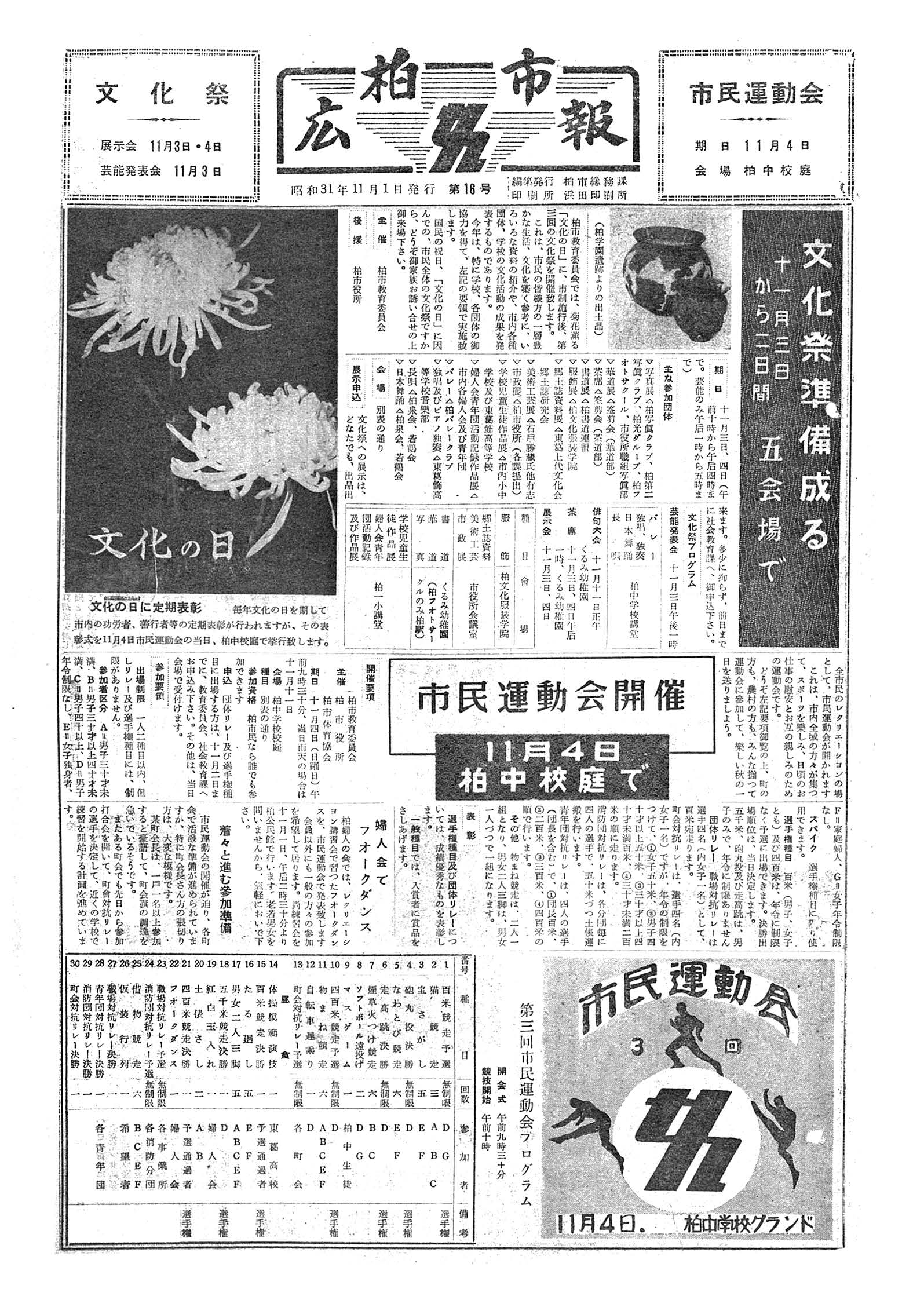 広報かしわ　昭和31年11月1日発行　16号