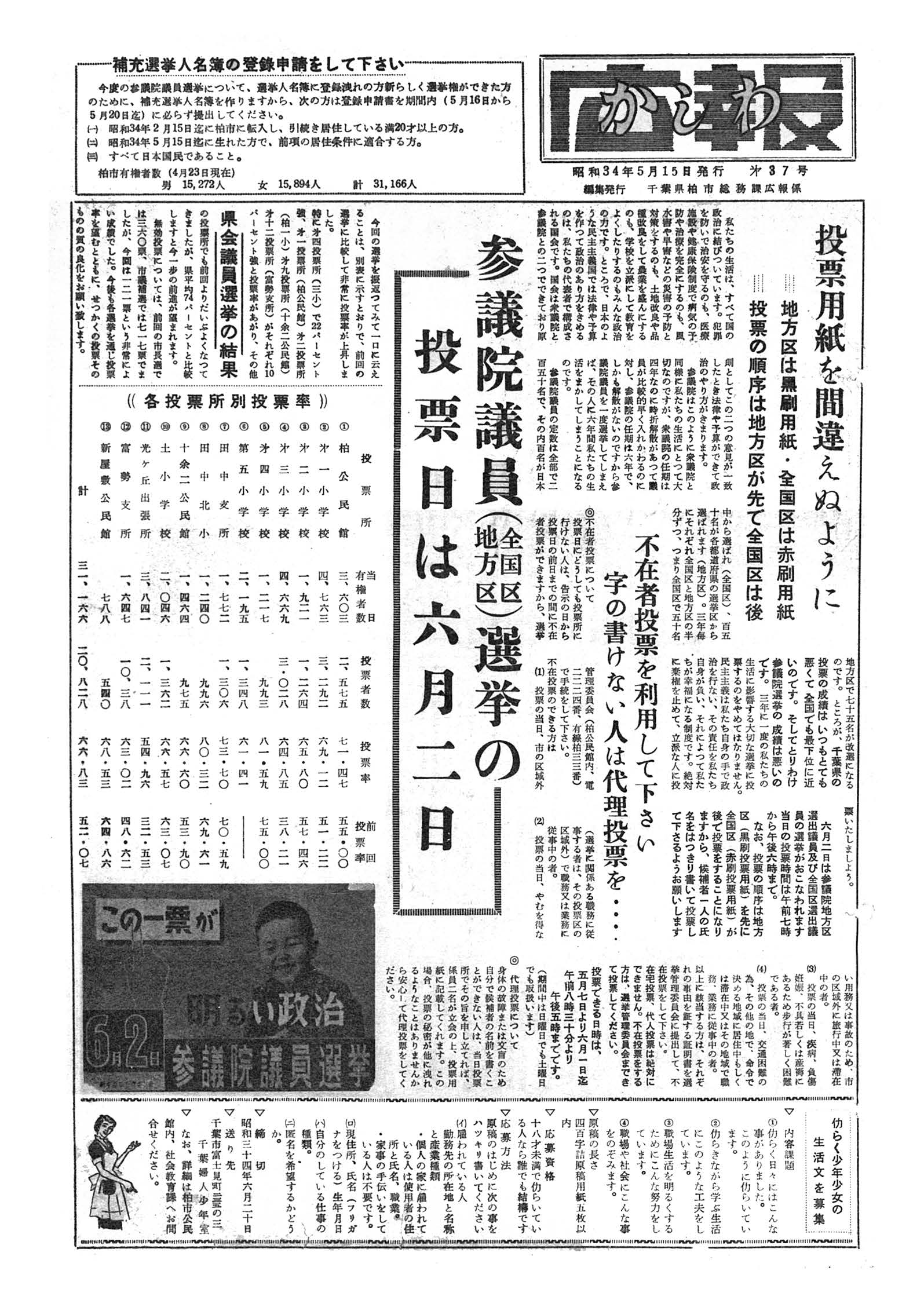 広報かしわ　昭和34年5月15日発行　37号