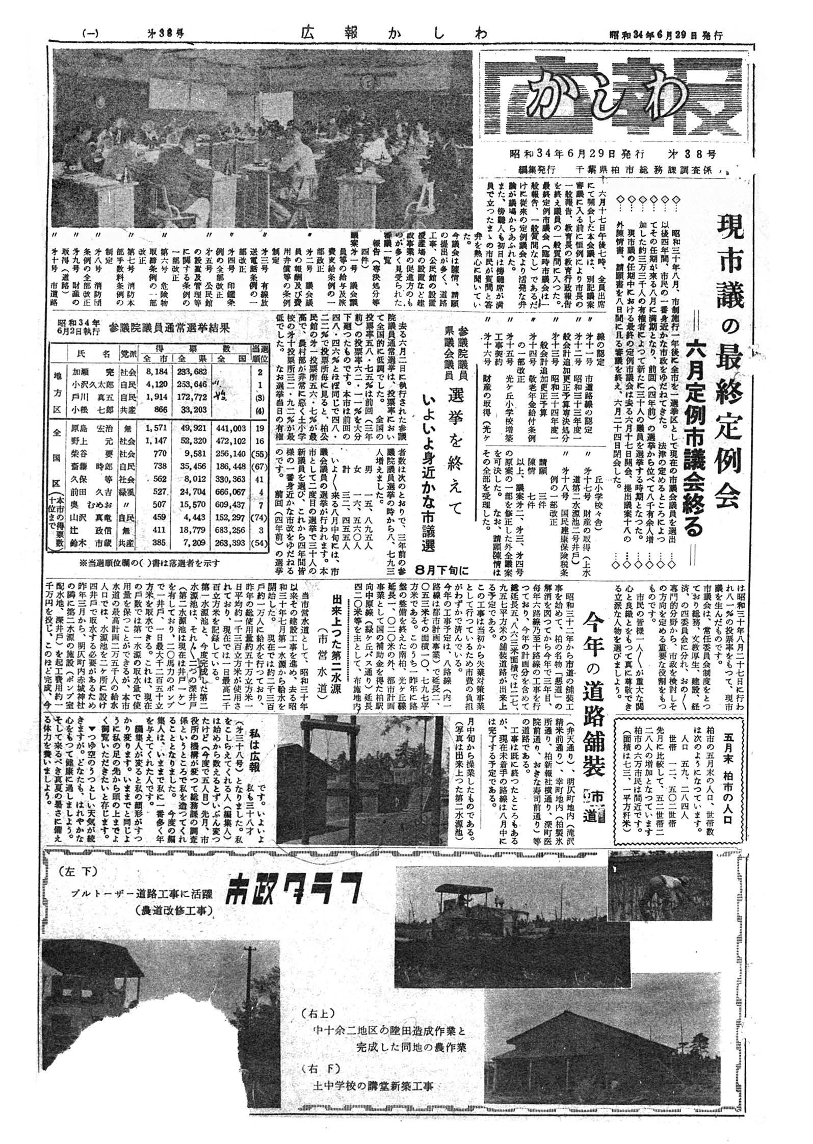 広報かしわ　昭和34年6月29日発行　38号