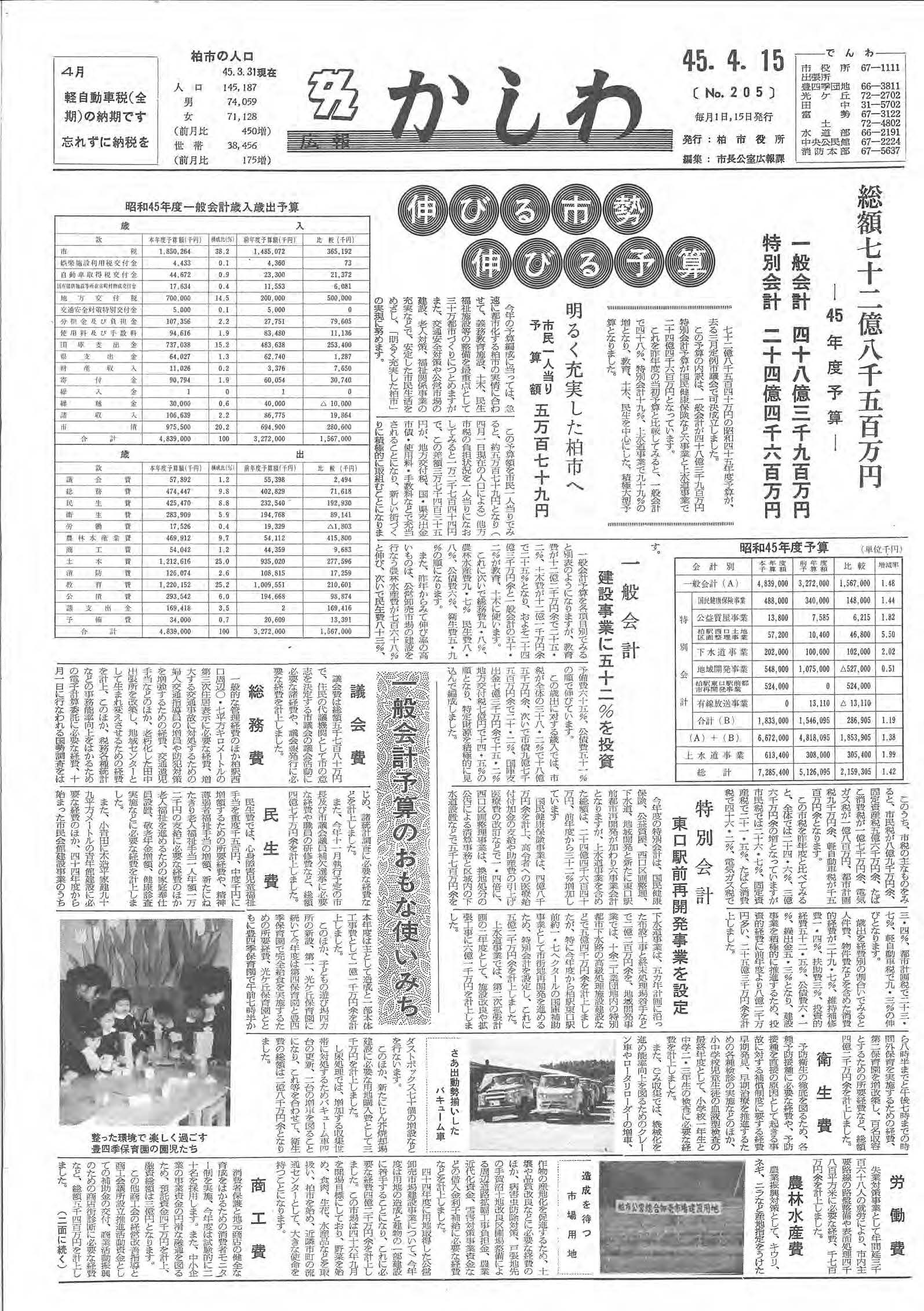 広報かしわ　昭和45年4月15日発行　205号