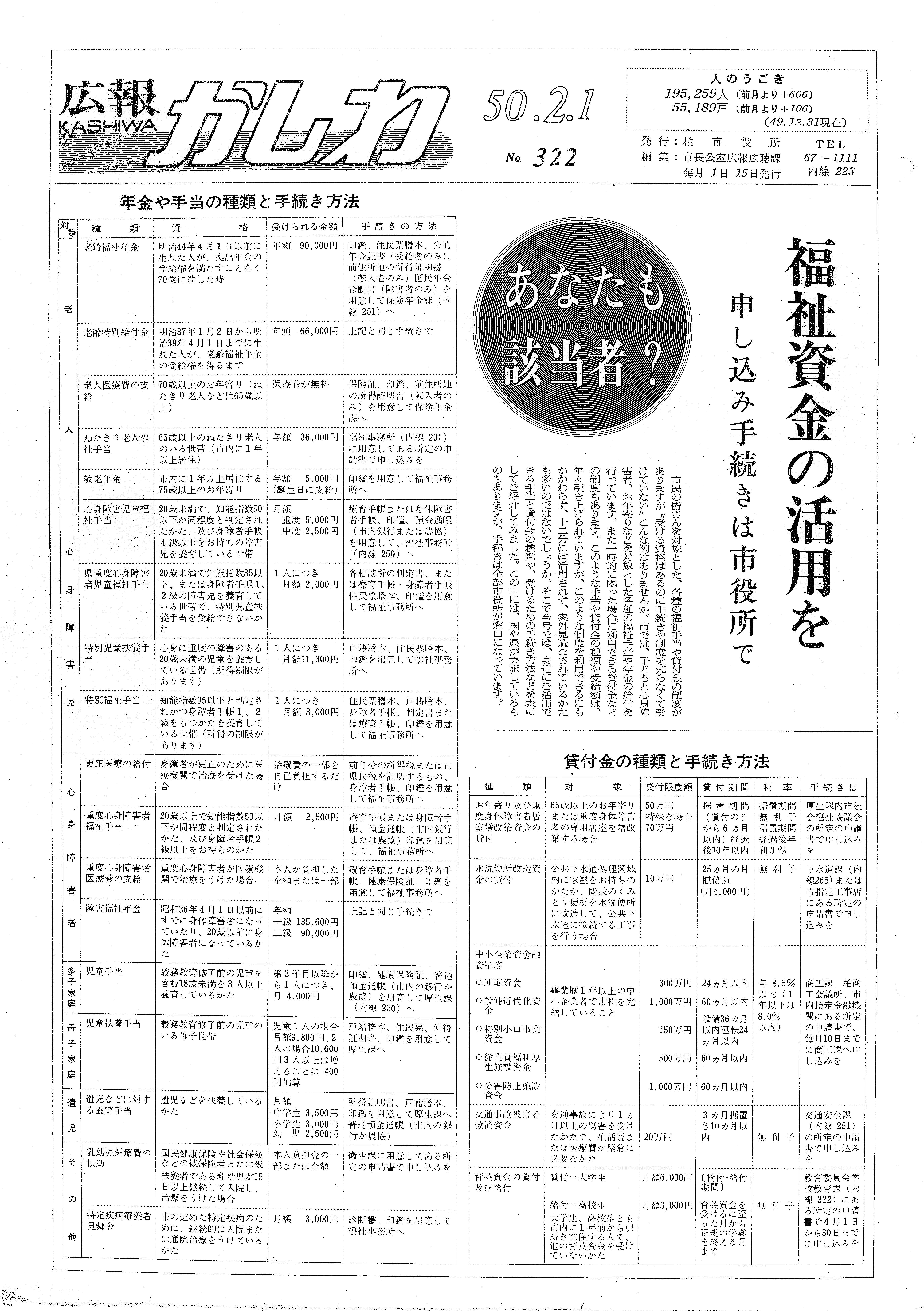 広報かしわ　昭和50年2月1日発行　322号