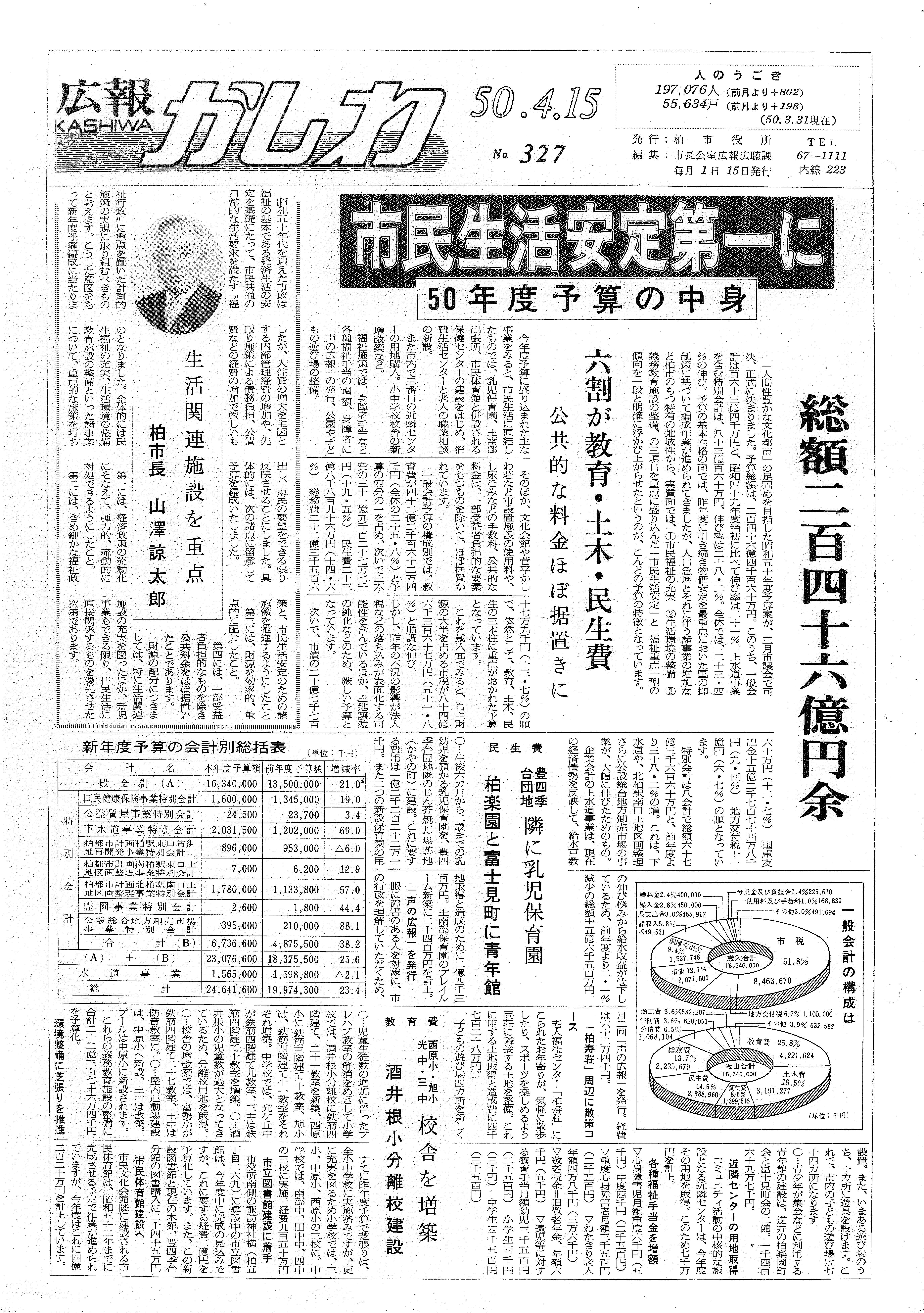 広報かしわ　昭和50年4月15日発行　327号