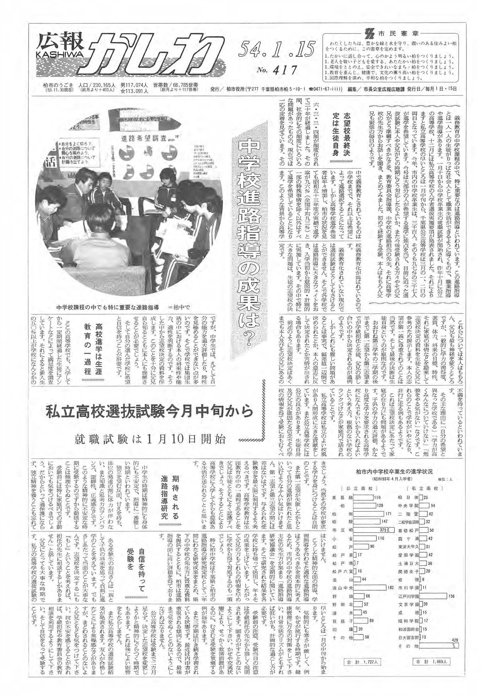 広報かしわ　昭和54年1月15日発行　417号
