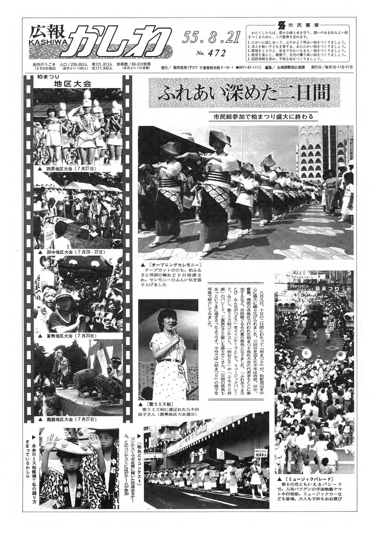 広報かしわ　昭和55年8月21日発行　472号