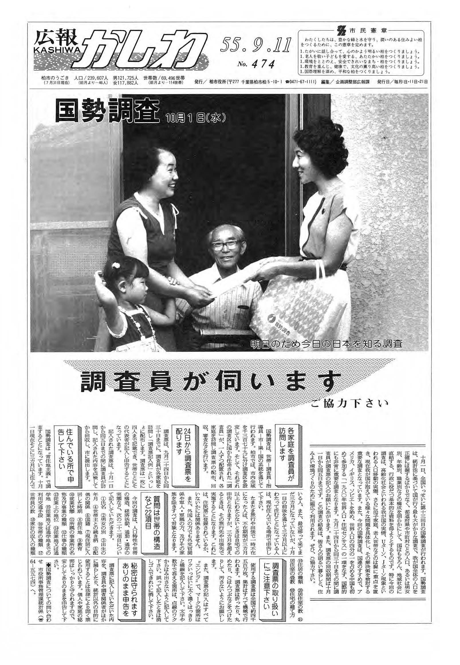 広報かしわ　昭和55年9月11日発行　474号