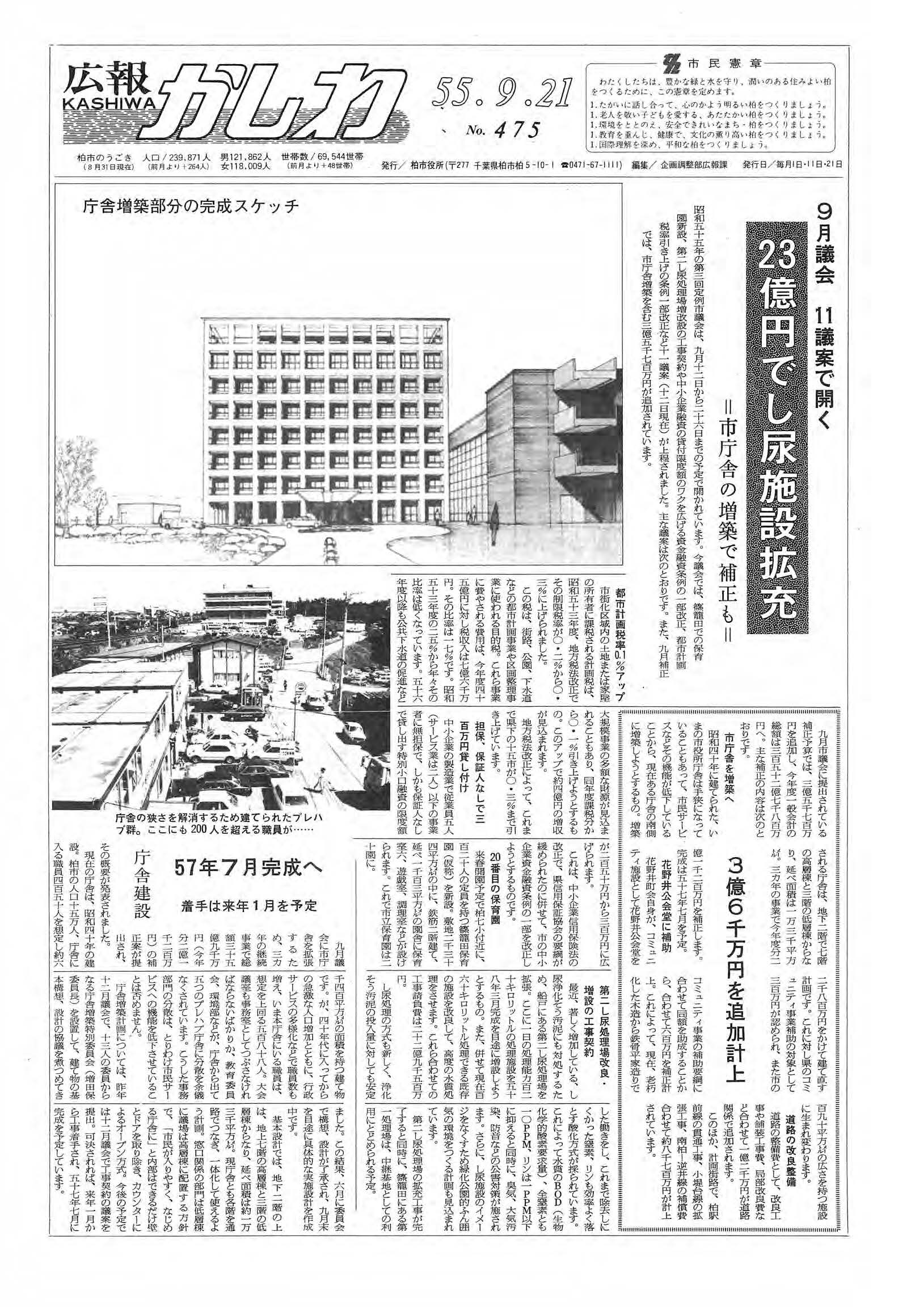 広報かしわ　昭和55年9月21日発行　475号