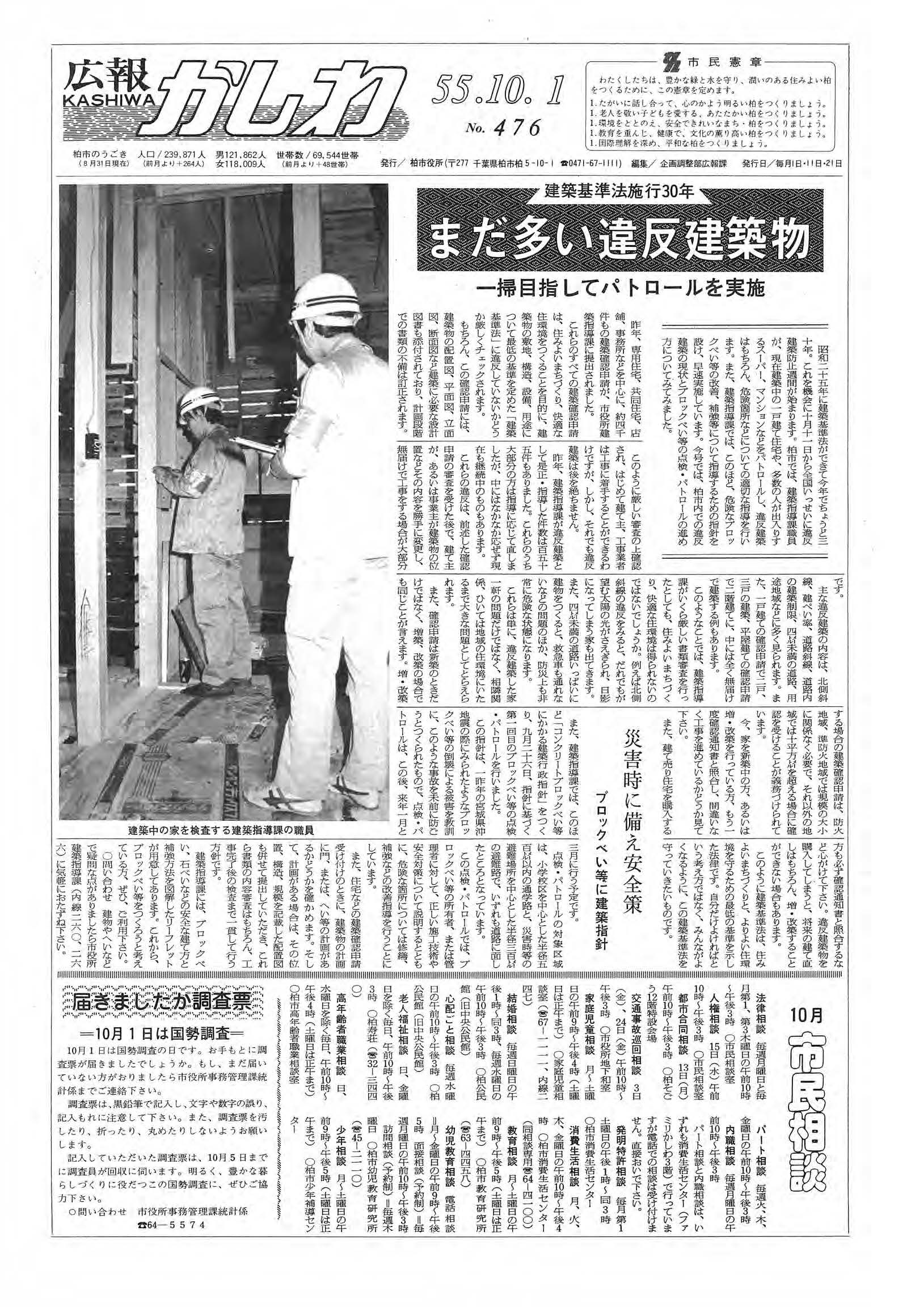 広報かしわ　昭和55年10月1日発行　476号
