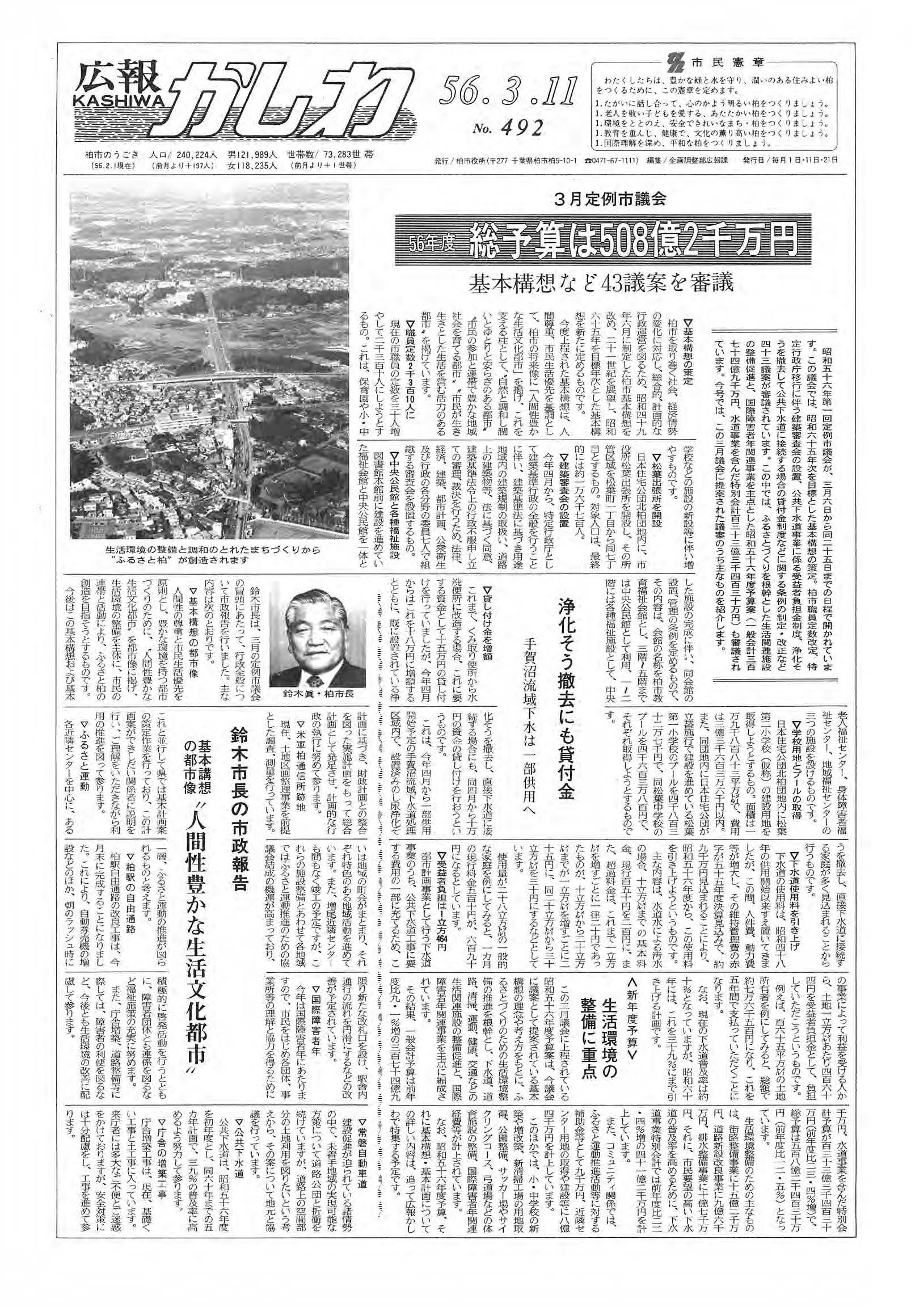 広報かしわ　昭和56年3月11日発行　492号