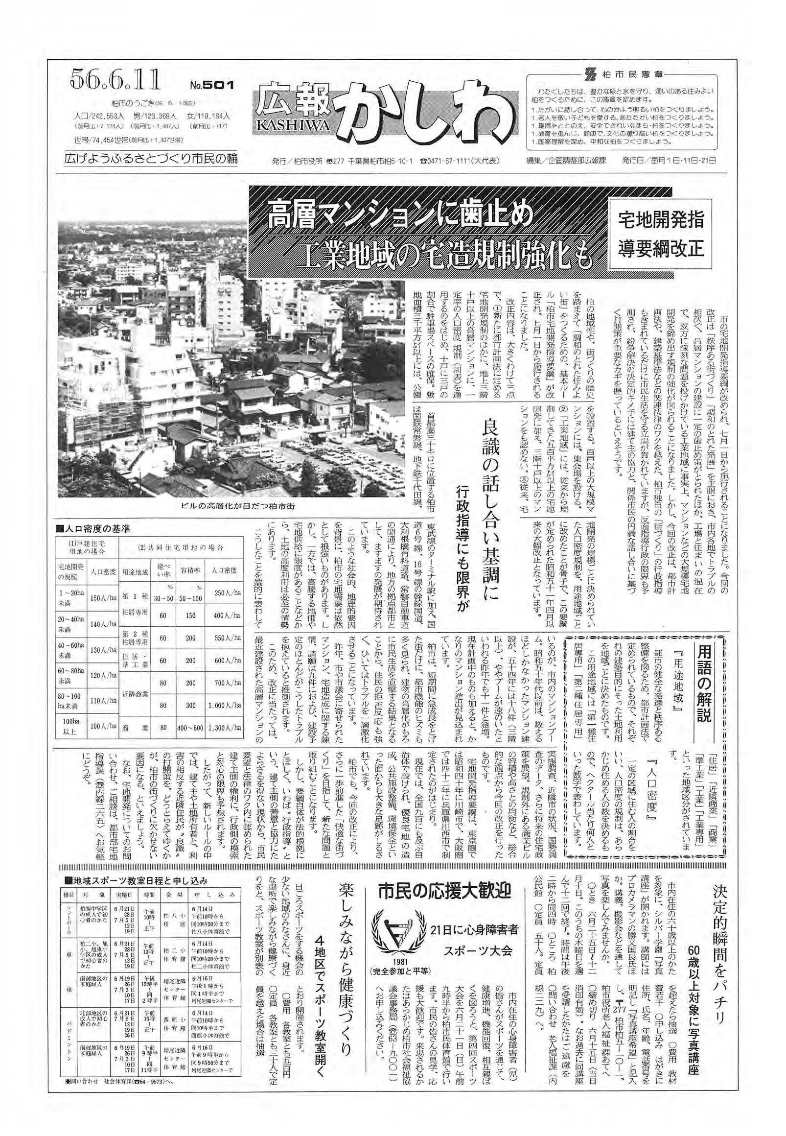 広報かしわ　昭和56年6月11日発行　501号