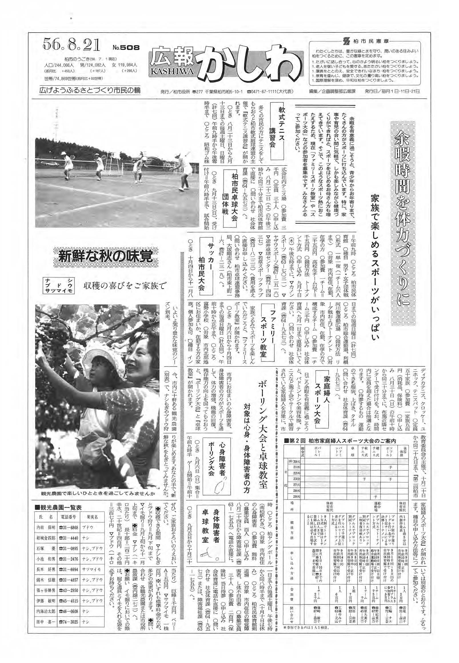 広報かしわ　昭和56年8月21日発行　508号