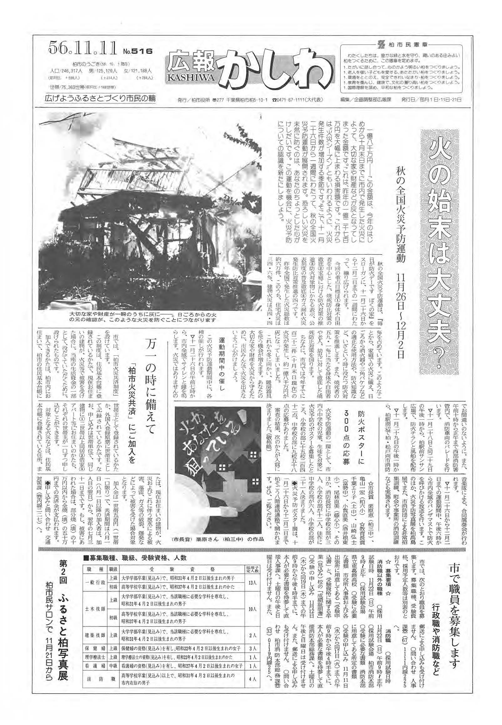 広報かしわ　昭和56年11月11日発行　516号