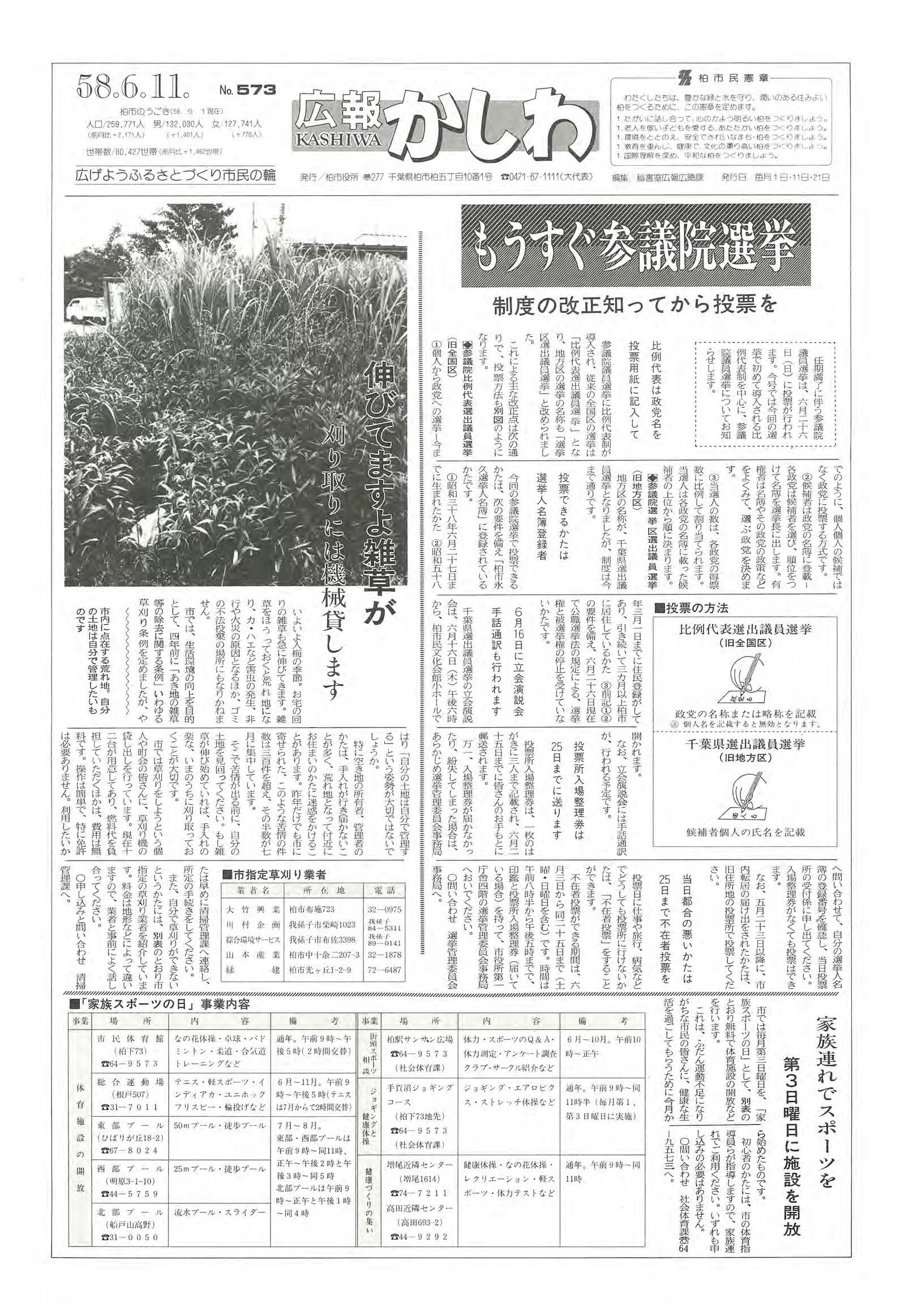 広報かしわ　昭和58年6月11日発行　573号