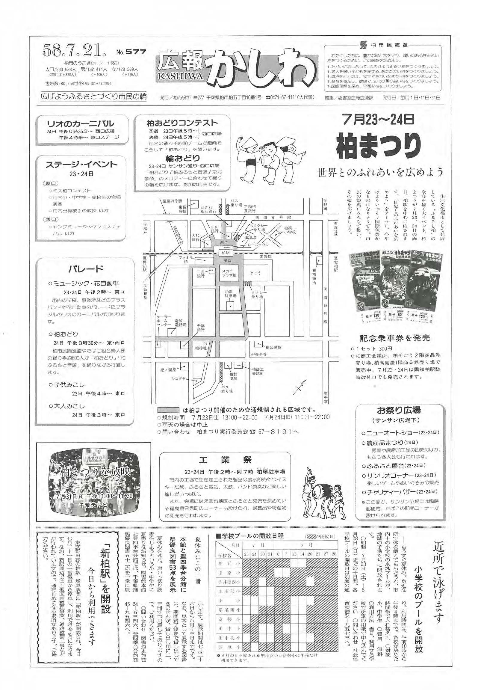 広報かしわ　昭和58年7月21日発行　577号