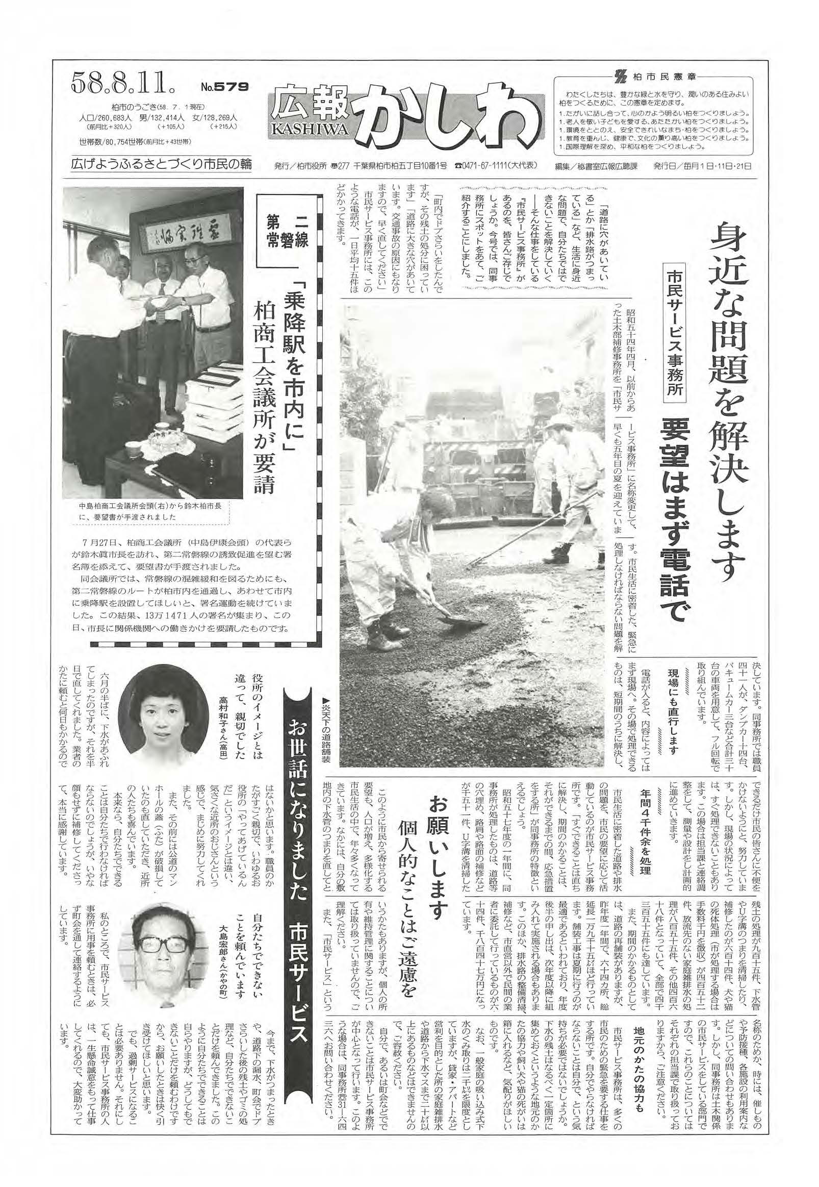 広報かしわ　昭和58年8月11日発行　579号