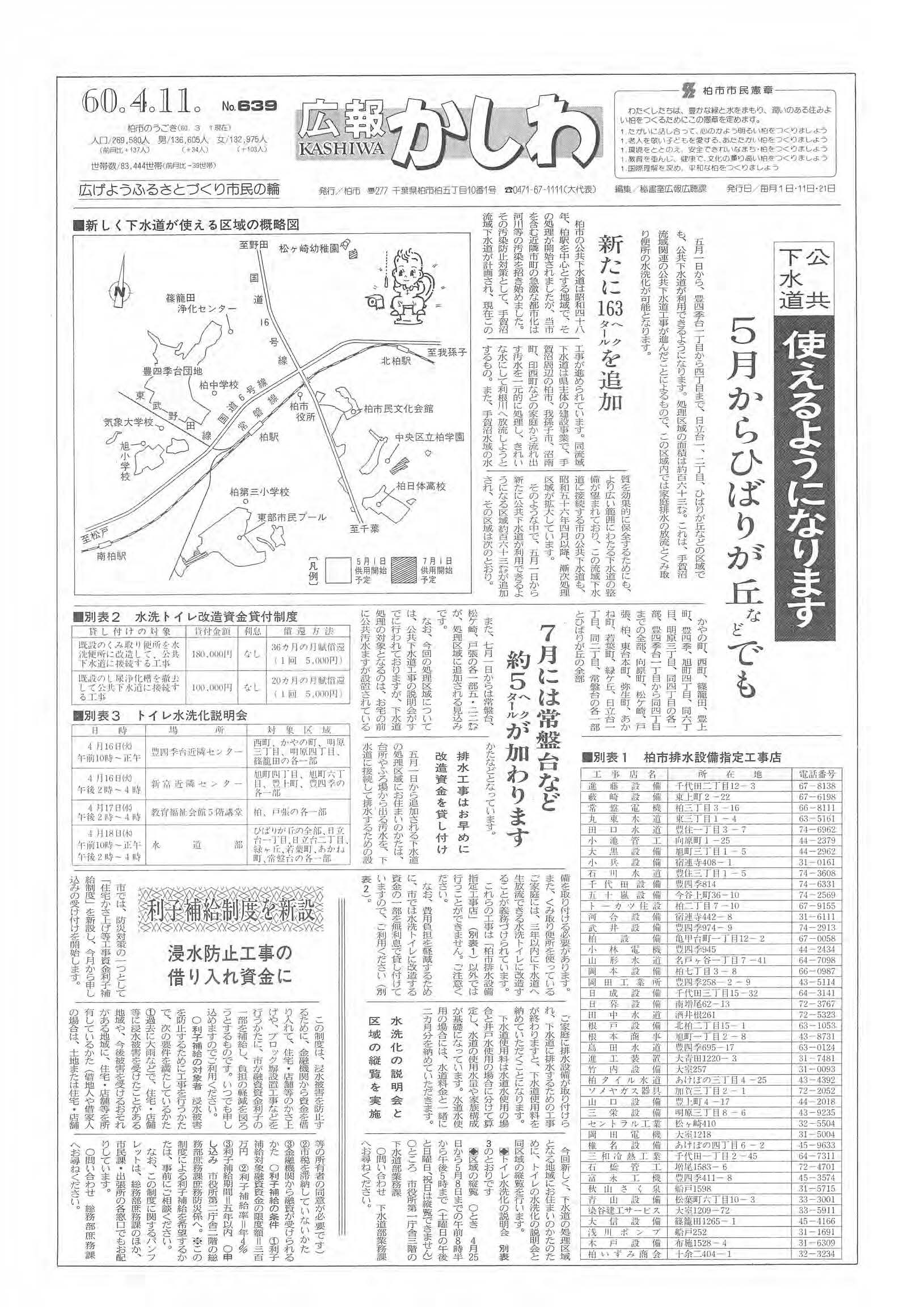 広報かしわ　昭和60年4月11日発行　639号