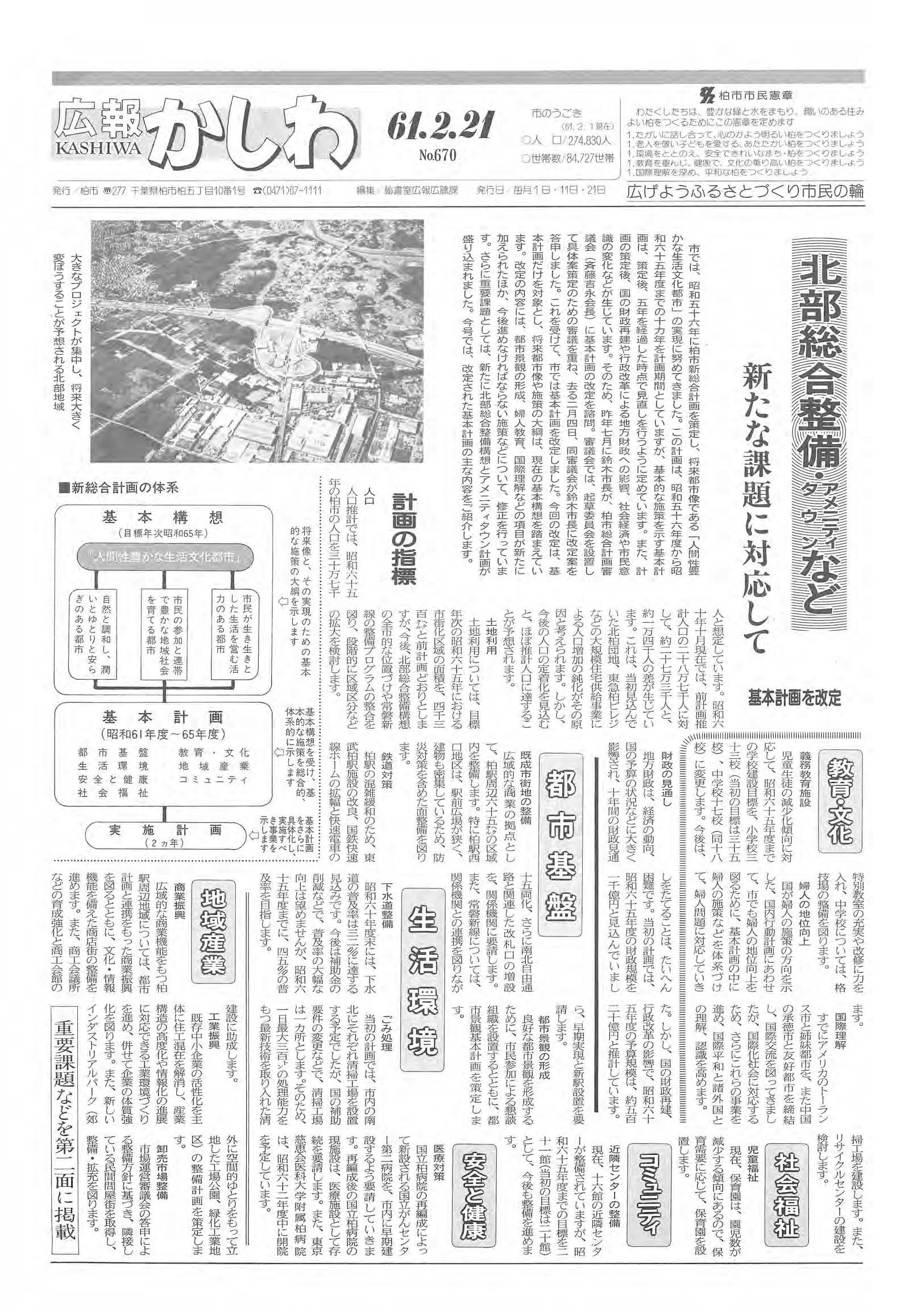 広報かしわ　昭和61年2月21日発行　670号
