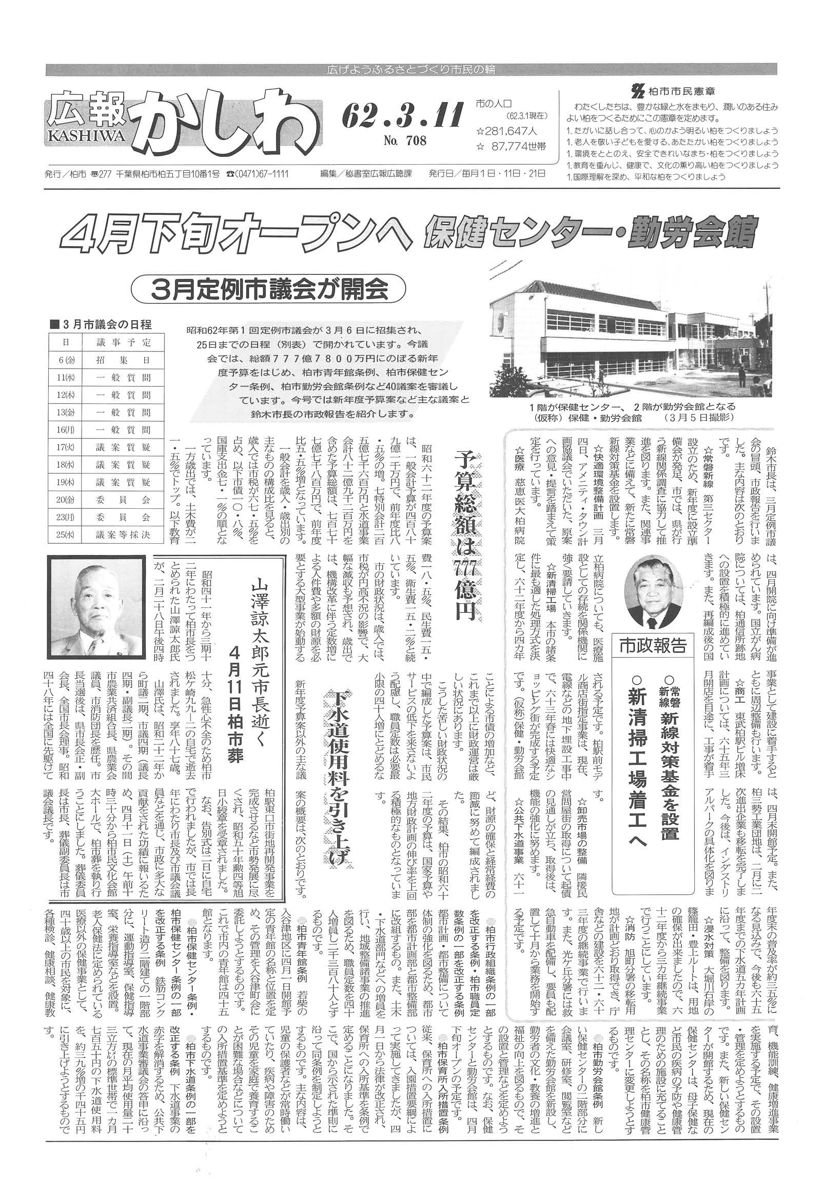 広報かしわ　昭和62年3月11日発行　708号