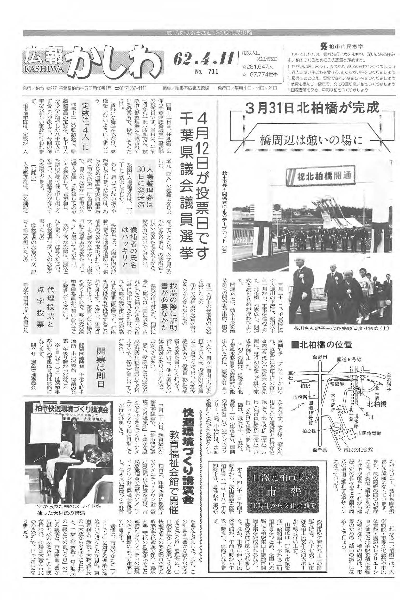 広報かしわ　昭和62年4月11日発行　711号