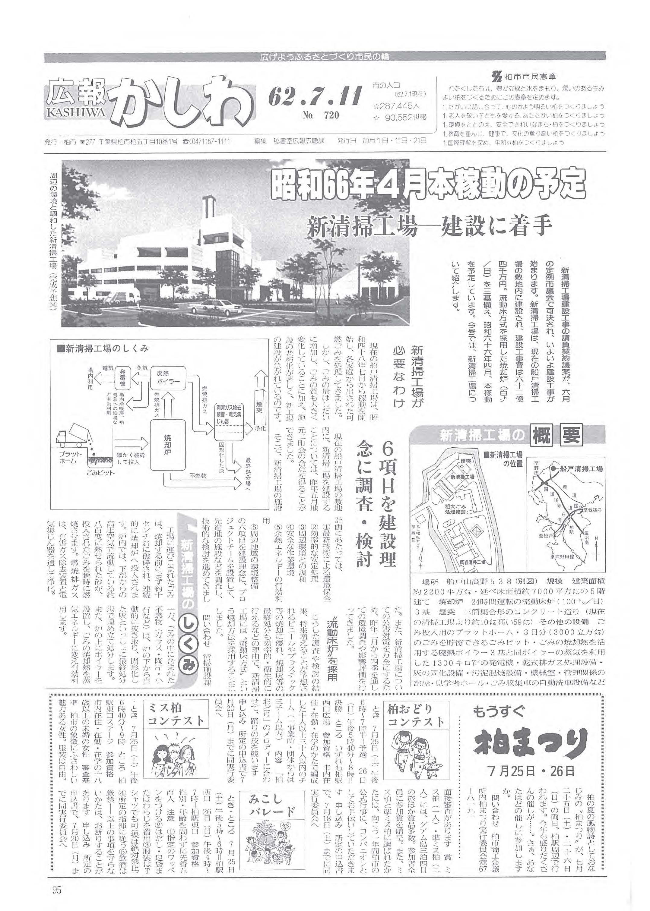 広報かしわ　昭和62年7月11日発行　720号