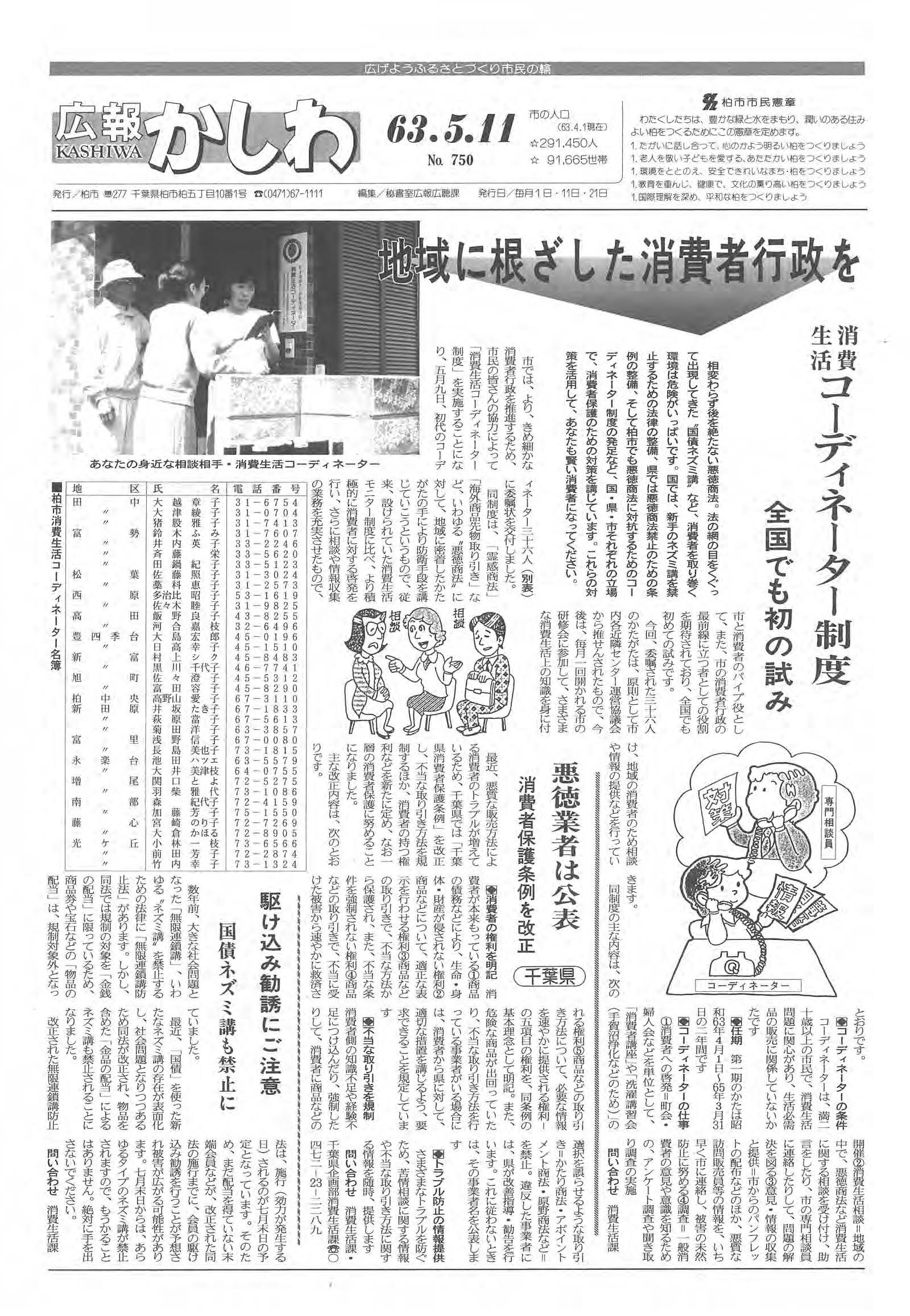 広報かしわ　昭和63年5月11日発行　750号