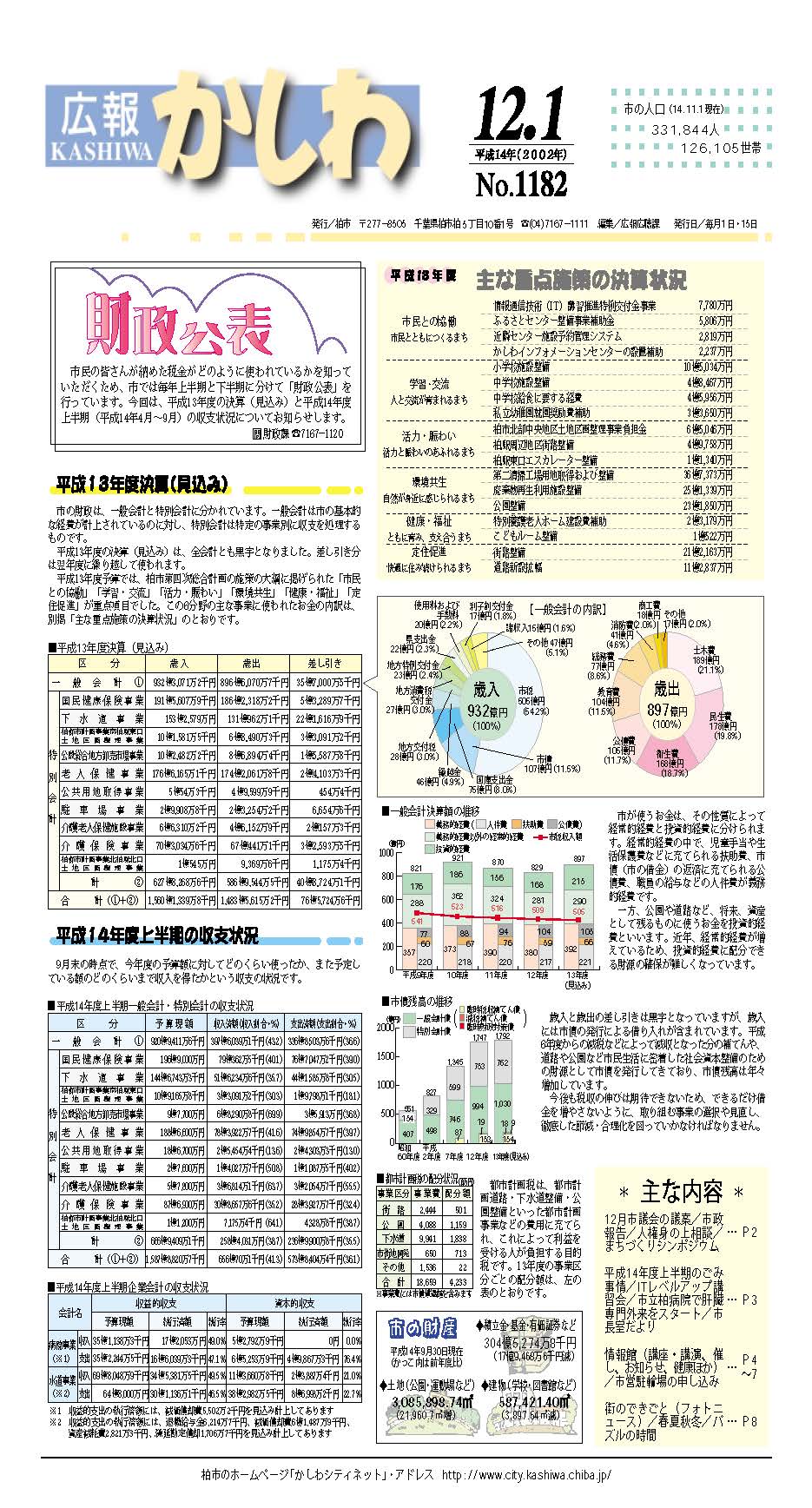 広報かしわ　平成14年12月1日発行　1182号