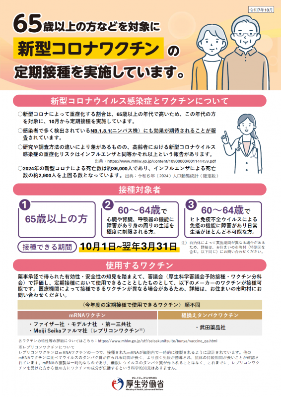 新型コロナワクチン定期接種の実施案内チラシ表