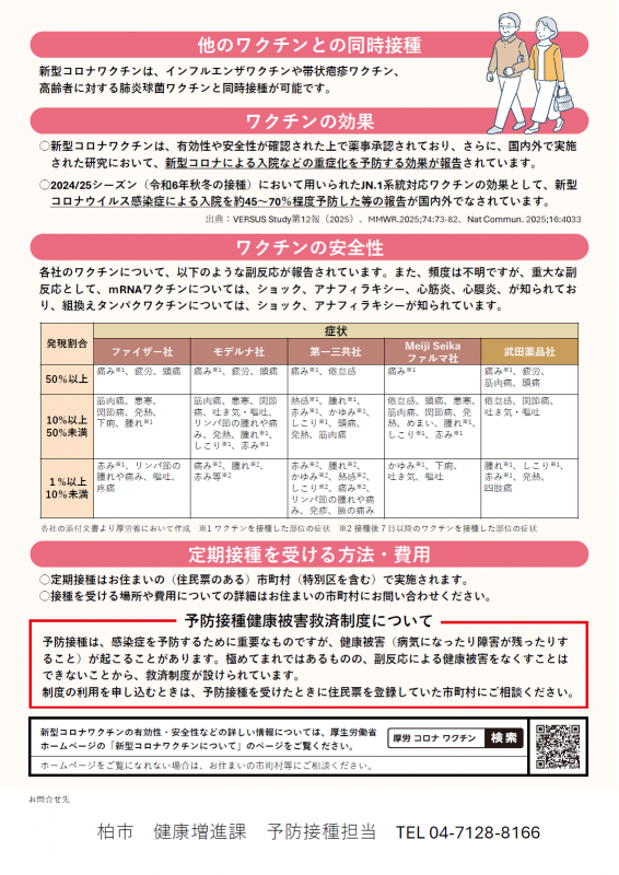新型コロナワクチン定期接種の実施案内チラシ裏