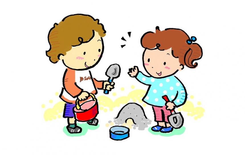 こどもが二人で遊ぶ様子