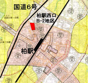 柏駅西口B-2地区地区計画位置図