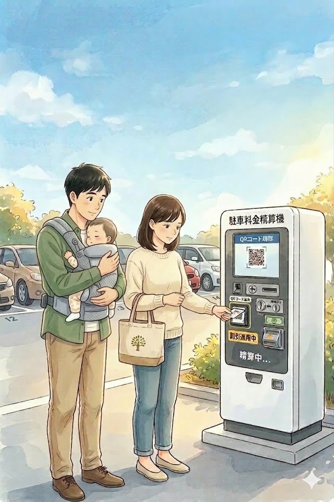 精算をしている利用者家族のイメージイラスト