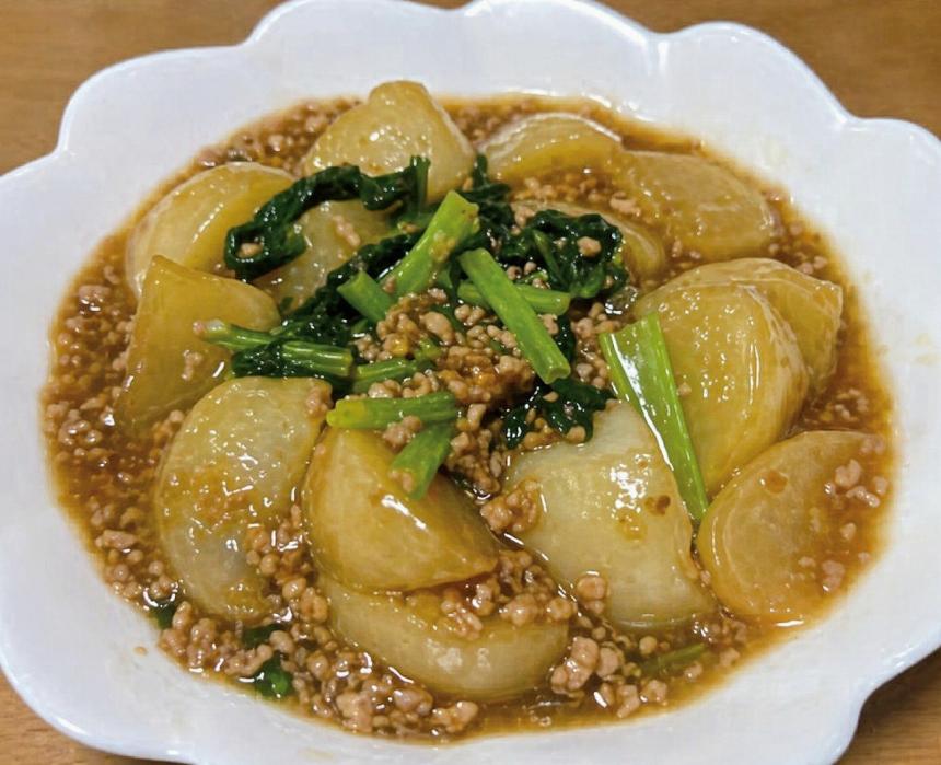 カブとショウガのそぼろ煮