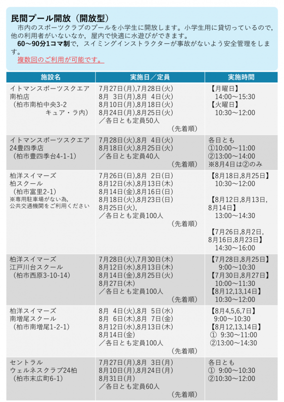 民間プール開放(開放型)