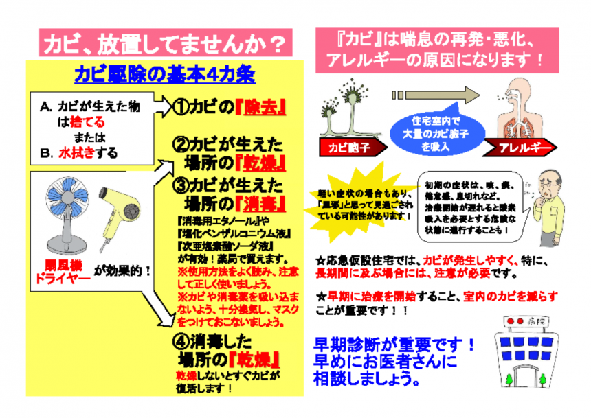 応急仮設住宅生活における真菌(カビ)及びダニ対策について(厚生労働省)より抜粋