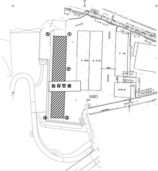 仮保管庫周辺図の測定地点図