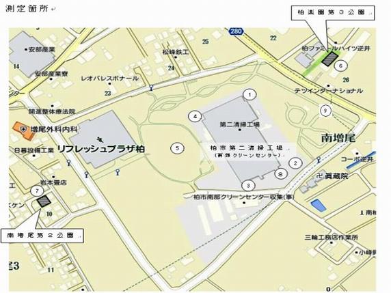 南部クリーンセンター周辺の測定地点図